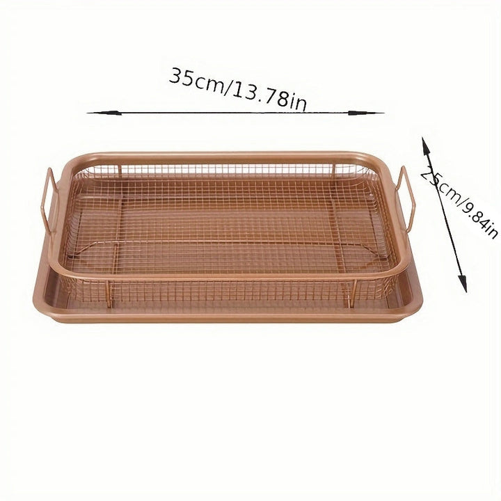 1pc Bandeja de Acero Inoxidable Antiadherente para Freidora de Aire con Parrilla, Cesta para Hornear Crispy de Cobre, No Requiere Batería, Accesorio de Cocina para una Alimentación Saludable