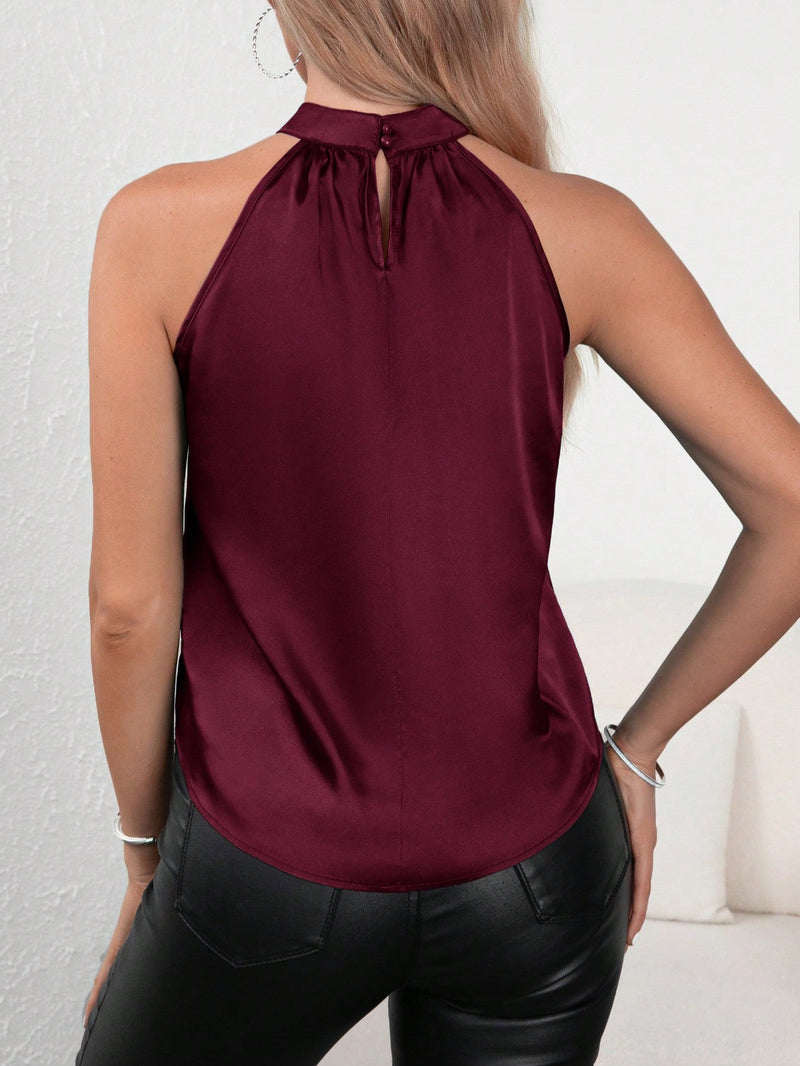 Clasi Top unicolor de cuello halter de saten