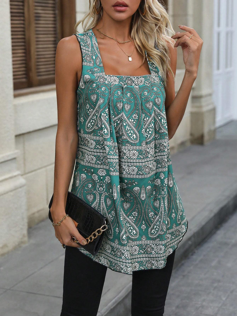 Blusa con estampado de paisley de cuello cuadrado