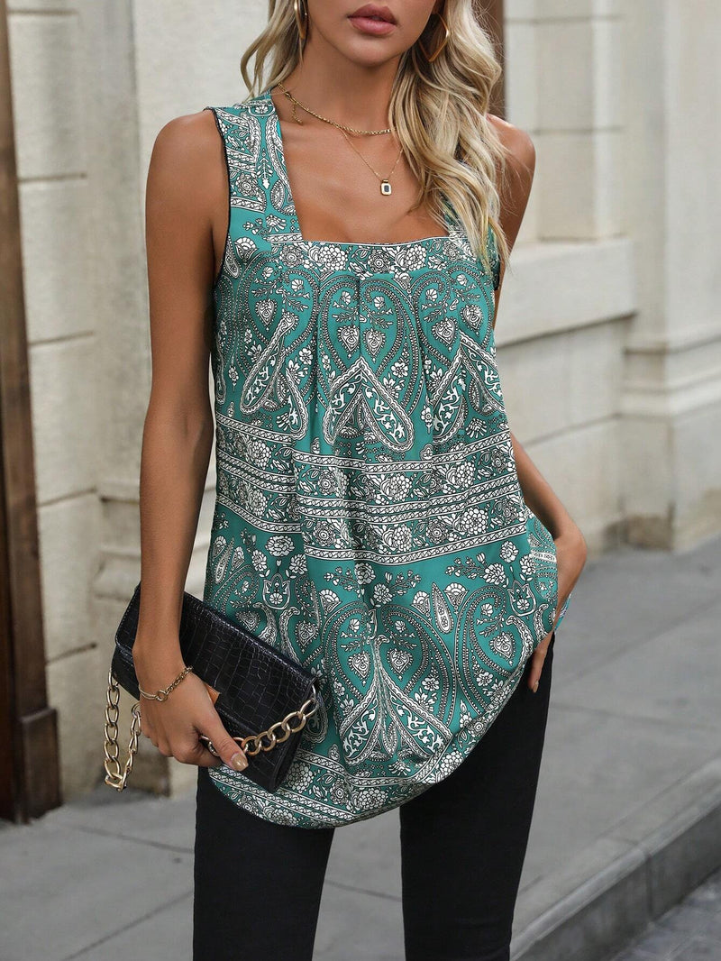 Blusa con estampado de paisley de cuello cuadrado