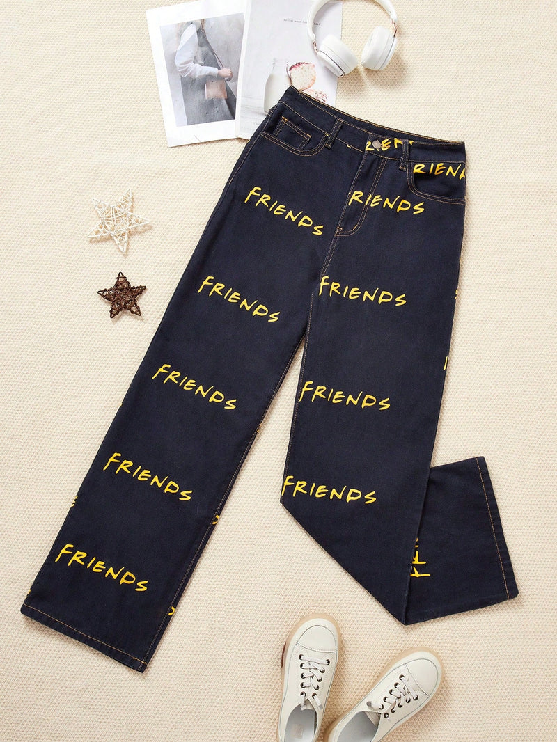 FRIENDS X  Jeans de pierna recta con estampado de letra