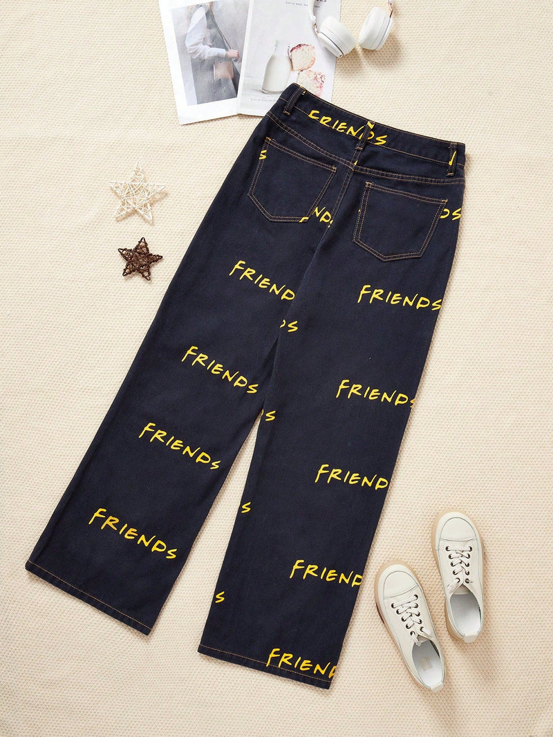 FRIENDS X  Jeans de pierna recta con estampado de letra