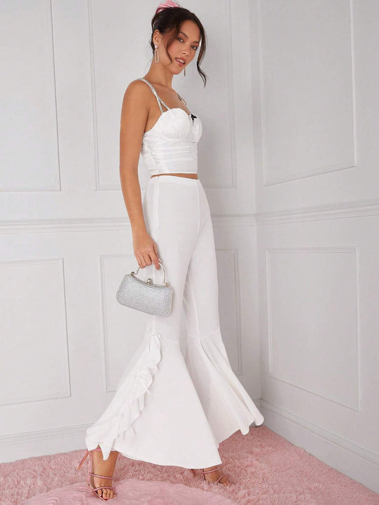 Enchnt Top Plisado De Camisola De Piedras Preciosas Para Mujer