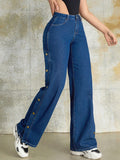 Jeans unicolor con boton lateral