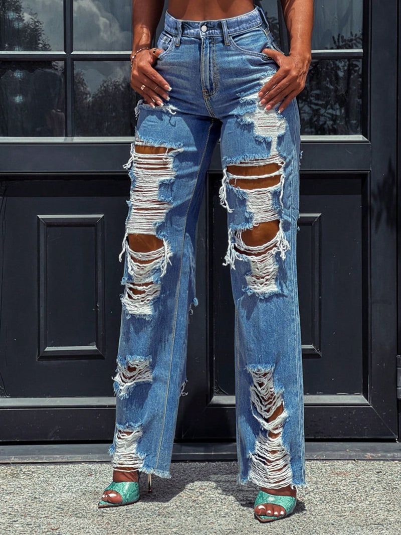 Pantalones Jeans De Pierna Recta Con Efecto Desgastado