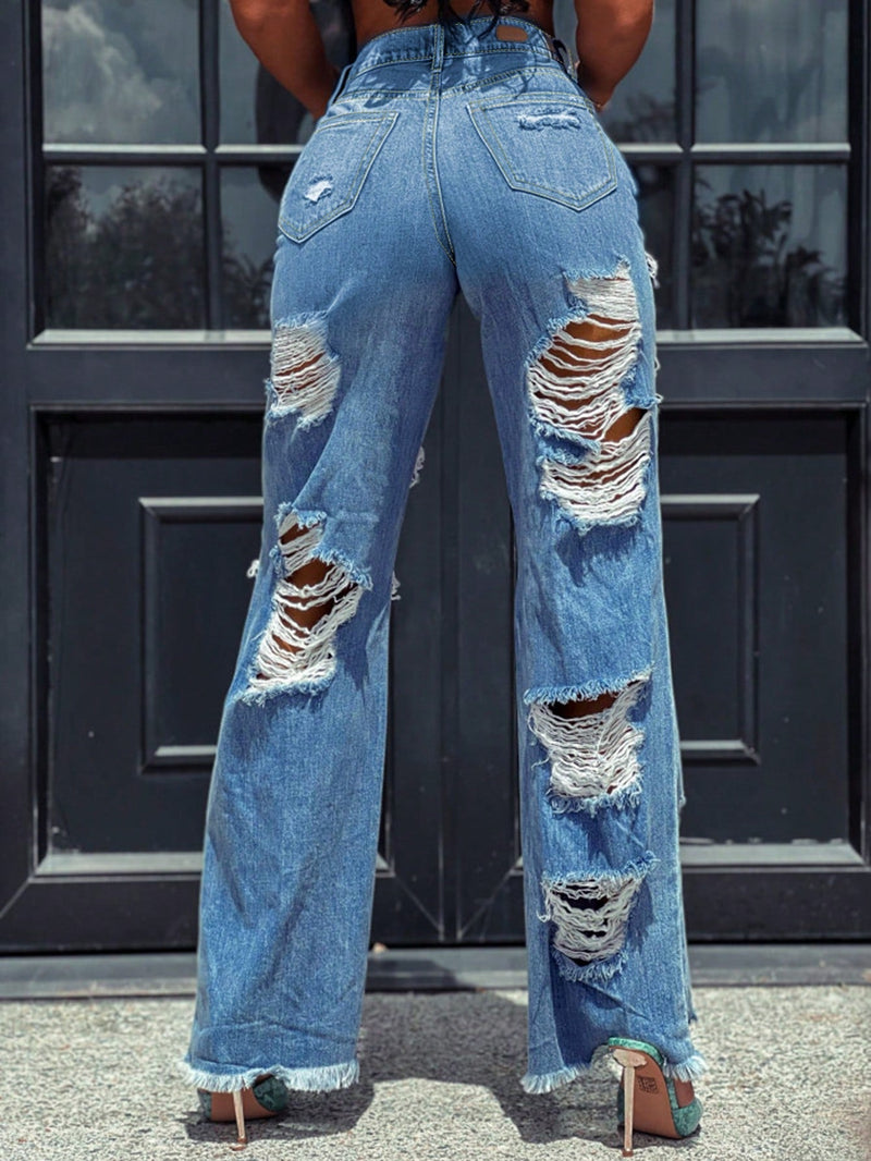 Pantalones Jeans De Pierna Recta Con Efecto Desgastado