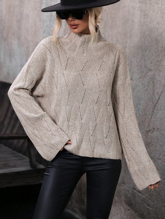 Frenchy Jersey de cuello alto de hombros caidos de punto de malla