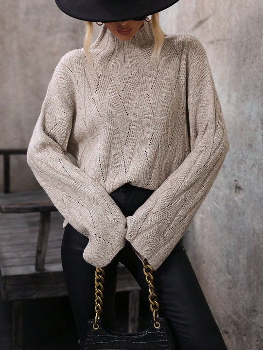 Frenchy Jersey de cuello alto de hombros caidos de punto de malla