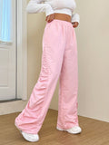 Pantalones Largos De Mujer De Color Rosa Palido Con Pliegues