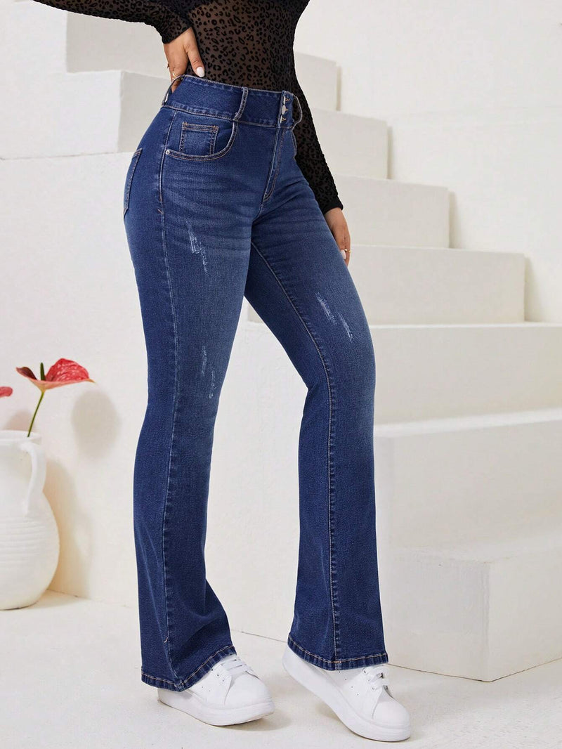 Prive Jeans de pierna amplia de talle alto rasguno de gato