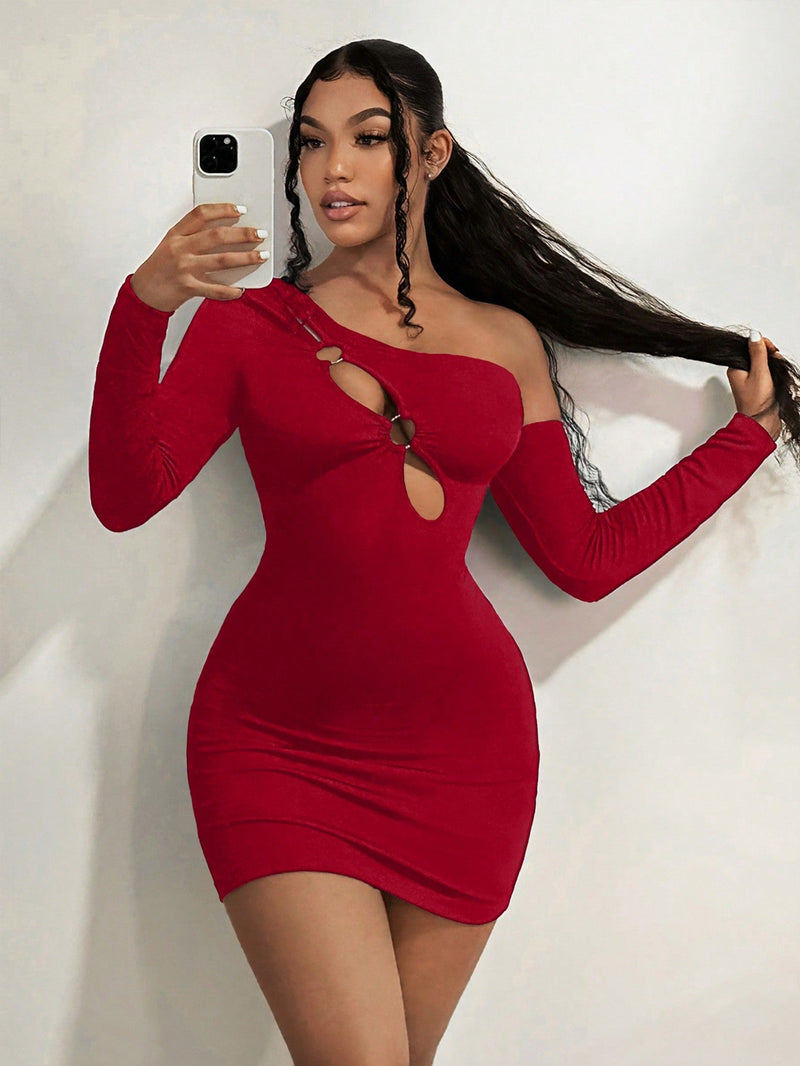 SXY Vestido ajustado de cuello asimetrico con abertura