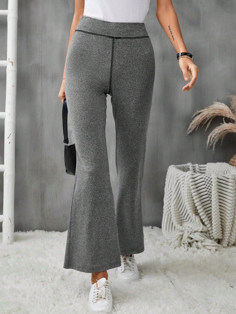 Pantalones Anchos Grises De Cintura Elastica Para Mujer, Casuales Y Sencillos