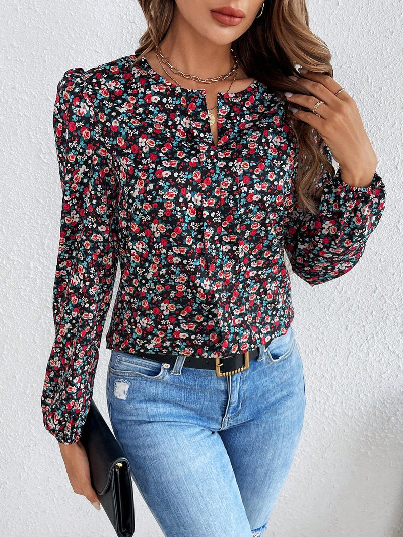 Frenchy Camisa De Manga Abullonada Y Estampado Floral Para Mujer