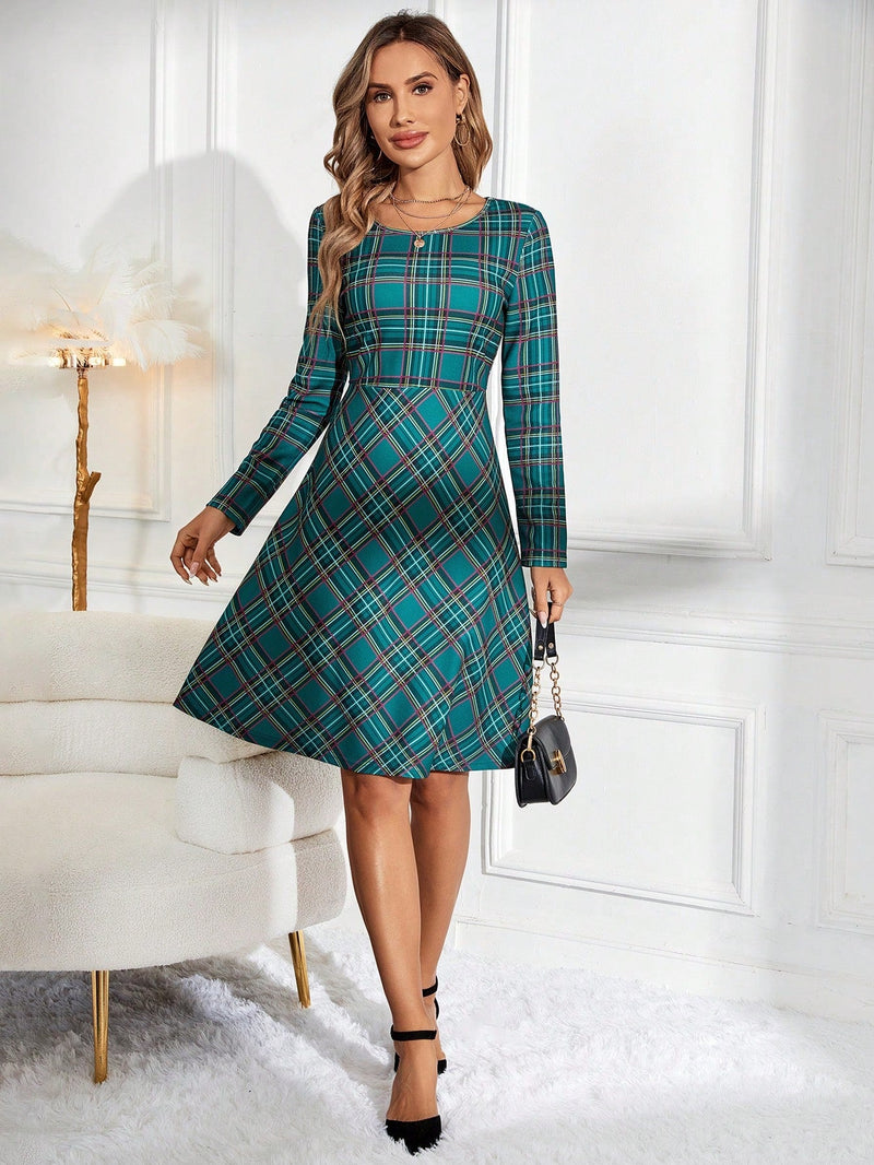 EMERY ROSE Vestido linea A con estampado de tartan