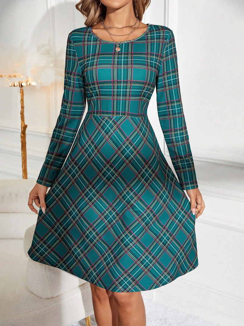 EMERY ROSE Vestido linea A con estampado de tartan