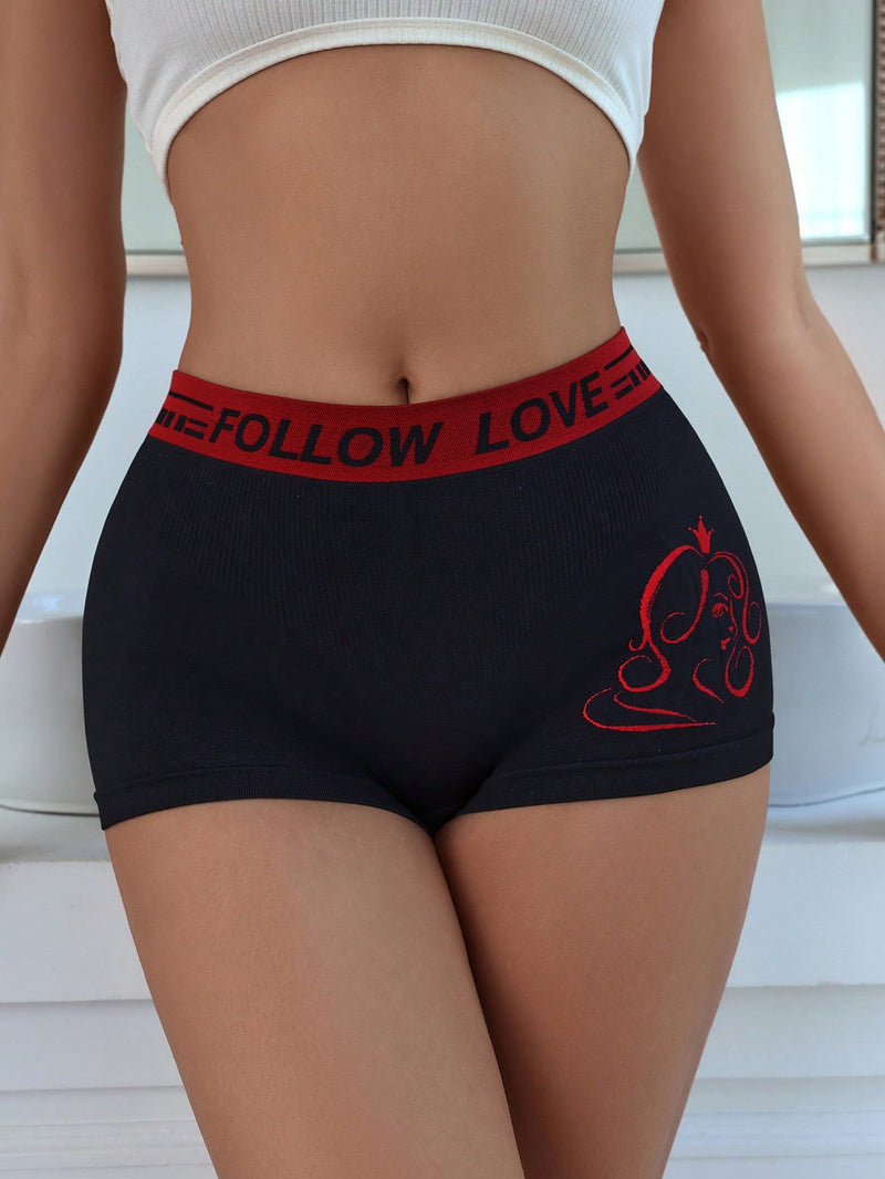 Shorts boxer de mujeres con estampado de letra de talle alto de rayas