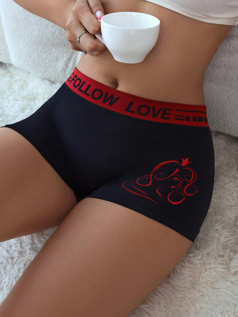 Shorts boxer de mujeres con estampado de letra de talle alto de rayas