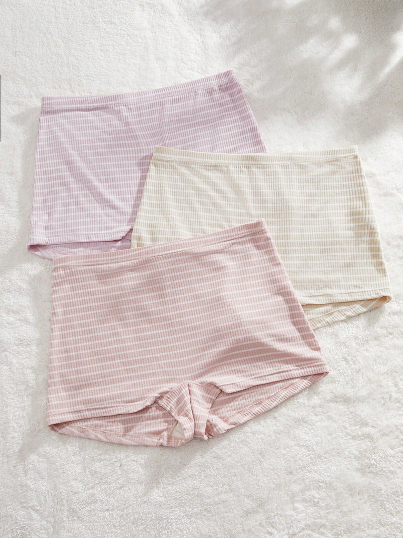 Pantalones Cortos De Rayas Para Mujer, 3 Piezas Por Paquete