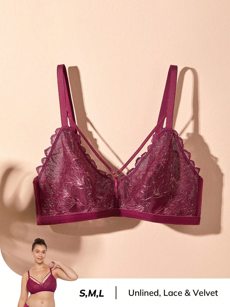 LUVLETTE Sujetador Estilo Bralette Sin Forro De Terciopelo Y Encaje Con Cuello En V