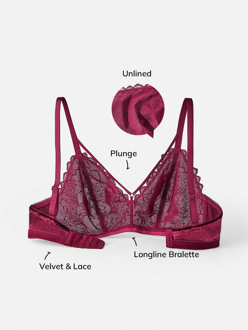 LUVLETTE Sujetador Estilo Bralette Sin Forro De Terciopelo Y Encaje Con Cuello En V