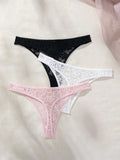 3 Piezas Lenceria De Tanga De Encaje unicolor