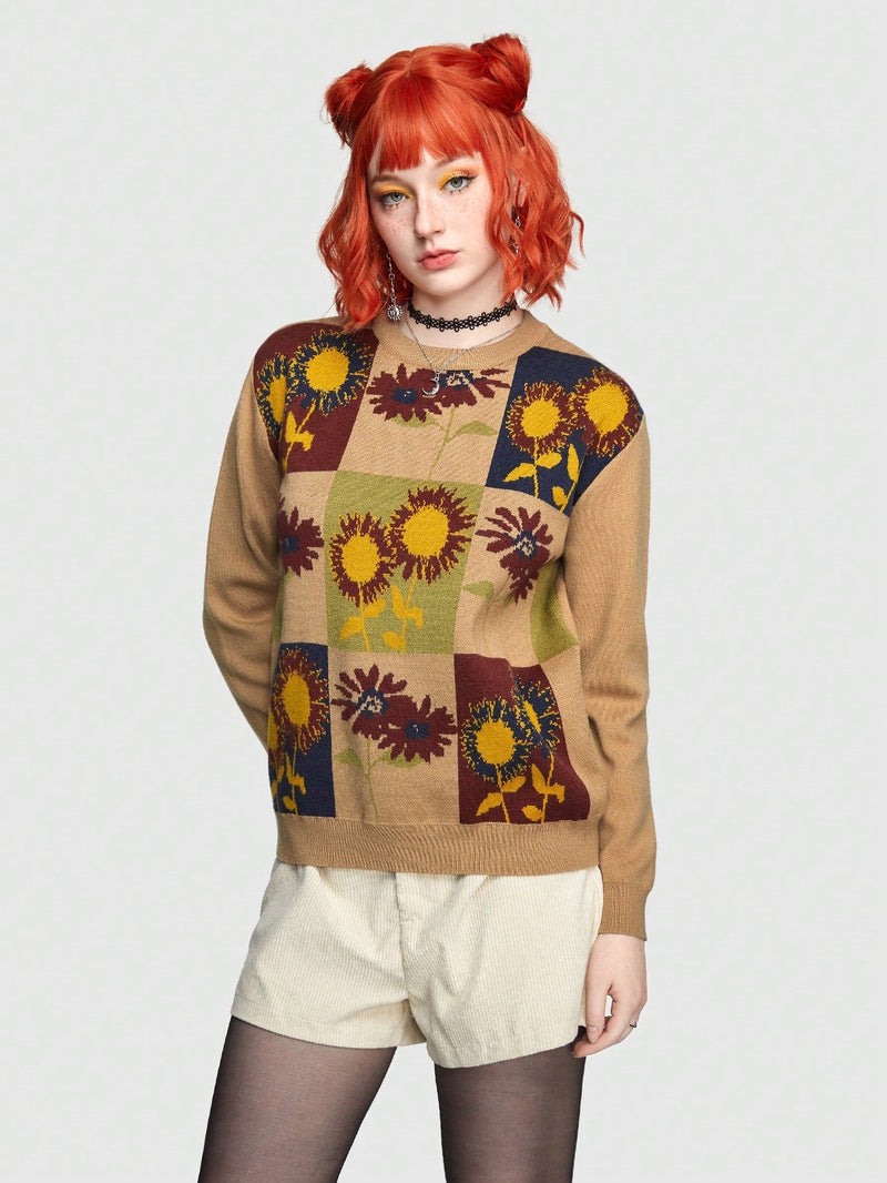 ROMWE Hippie Jersey Con Cuello Redondo Y Estampado Floral