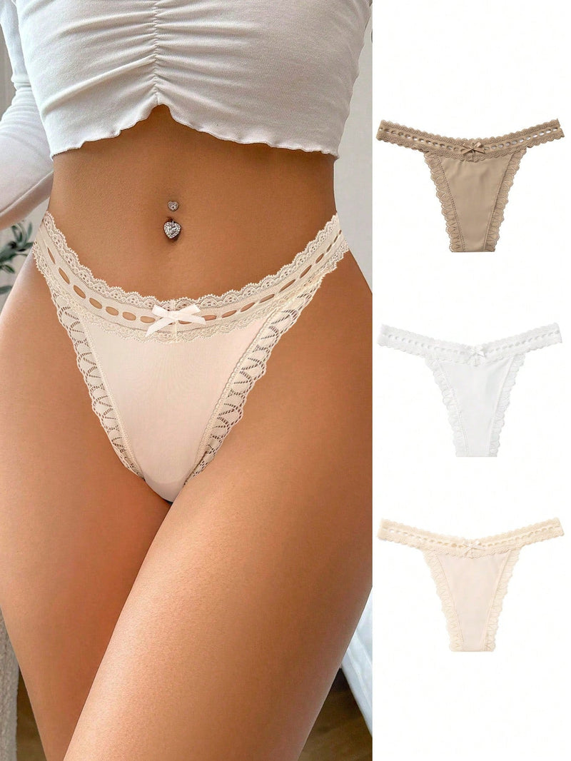 Conjunto De Ropa Interior De Tanga De Encaje Para Mujer