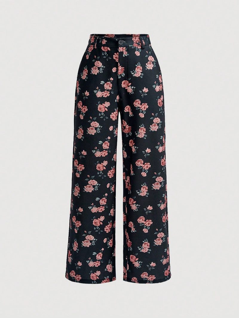 Pantalones con estampado floral con bolsillo oblicuo