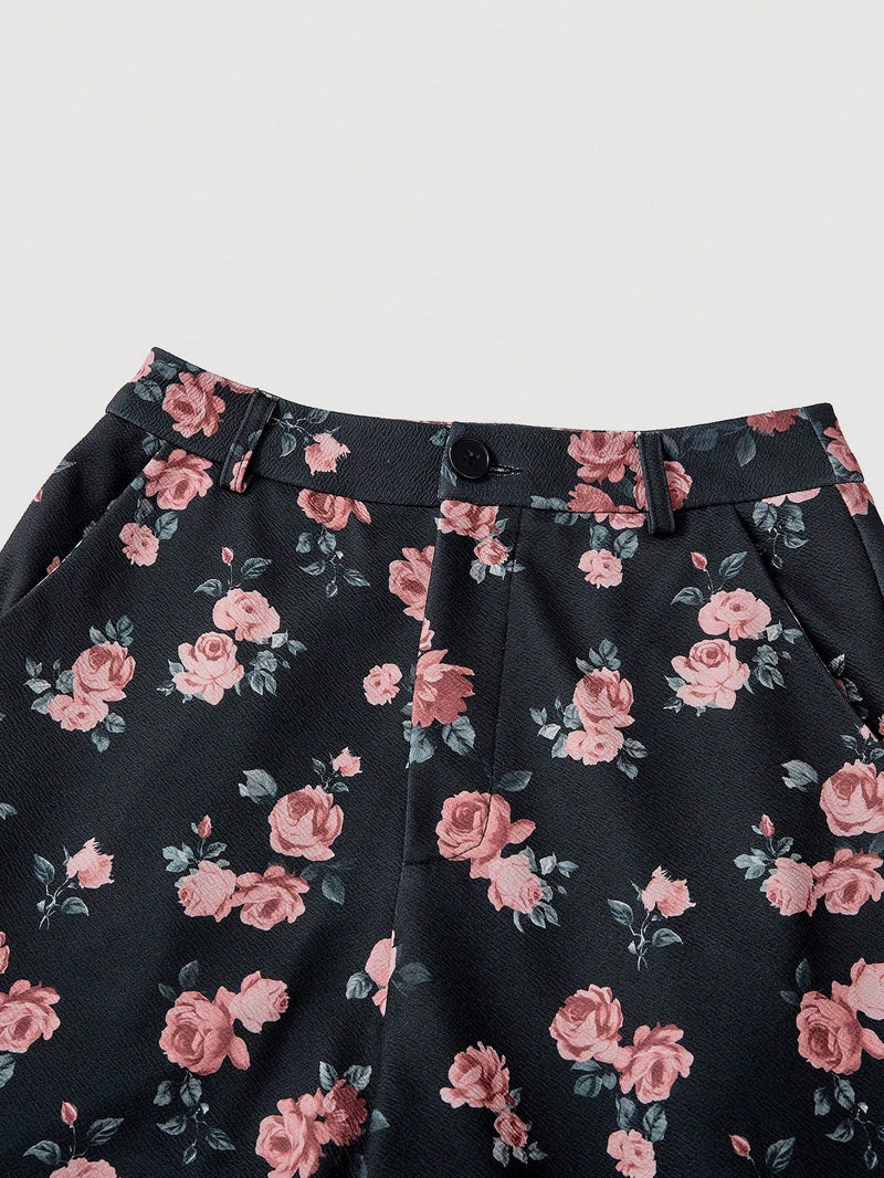 Pantalones con estampado floral con bolsillo oblicuo