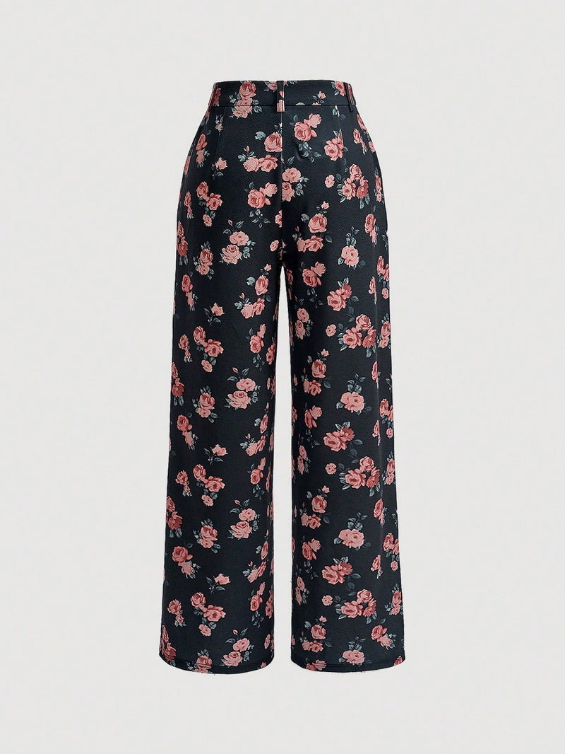 Pantalones con estampado floral con bolsillo oblicuo