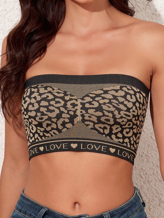 Top bandeau inconsutil con estampado de leopardo para mujeres