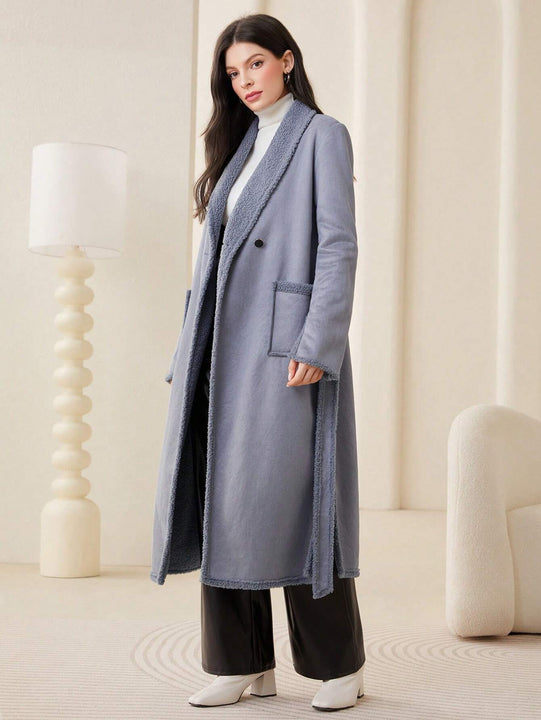 Mulvari Abrigo Con Cinturon De Collar De Chal Y Dos Bolsillos