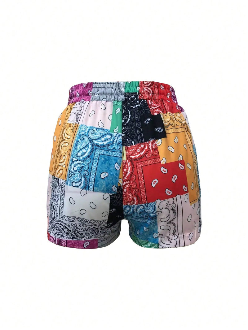 Shorts de playa sueltos casuales con estampado de flores de paisley y nueces de diseno europeo y americano para mujeres en verano