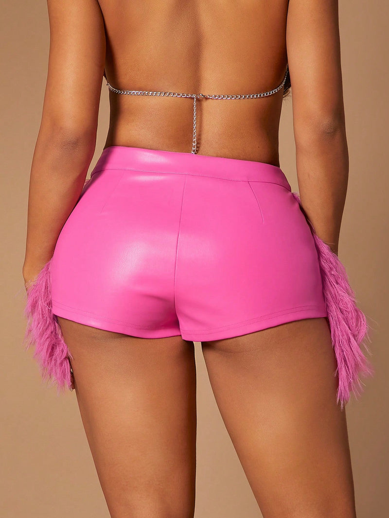 SXY Pantalones Cortos De Mujer (flecos De Piel Sintetica)