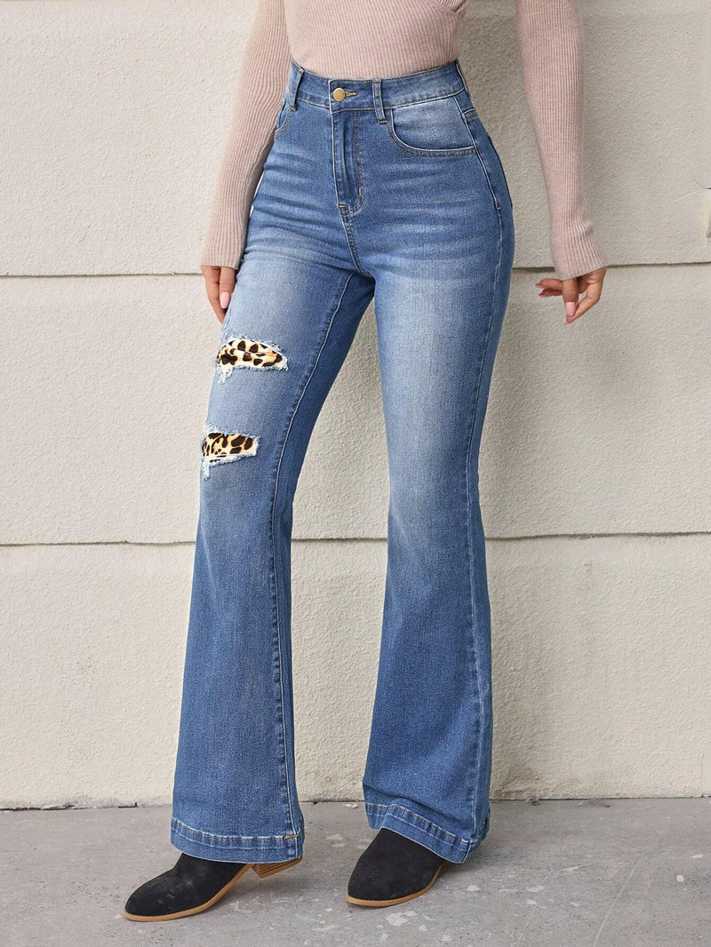 LUNE Jeans de pierna amplia con estampado de leopardo sin cinturon