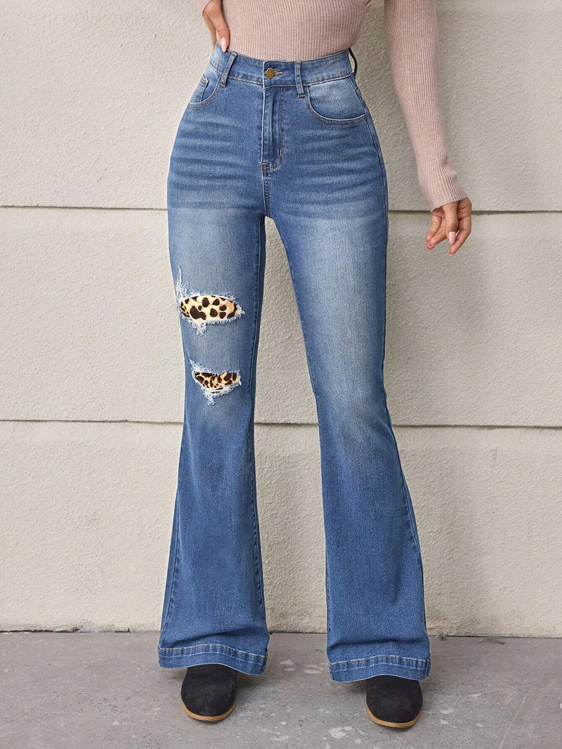 LUNE Jeans de pierna amplia con estampado de leopardo sin cinturon