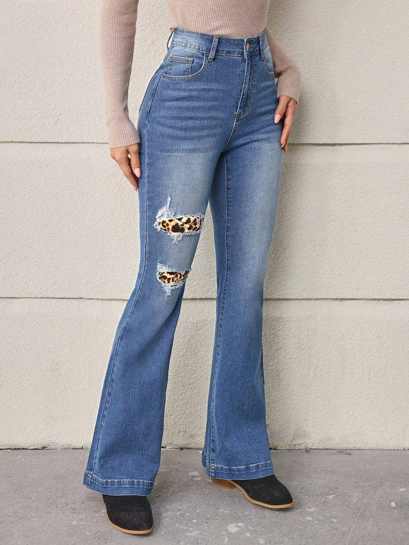 LUNE Jeans de pierna amplia con estampado de leopardo sin cinturon