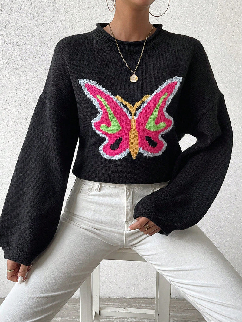 Essnce Jersey De Hombro Caido Con Estampado De Mariposas Para Mujer