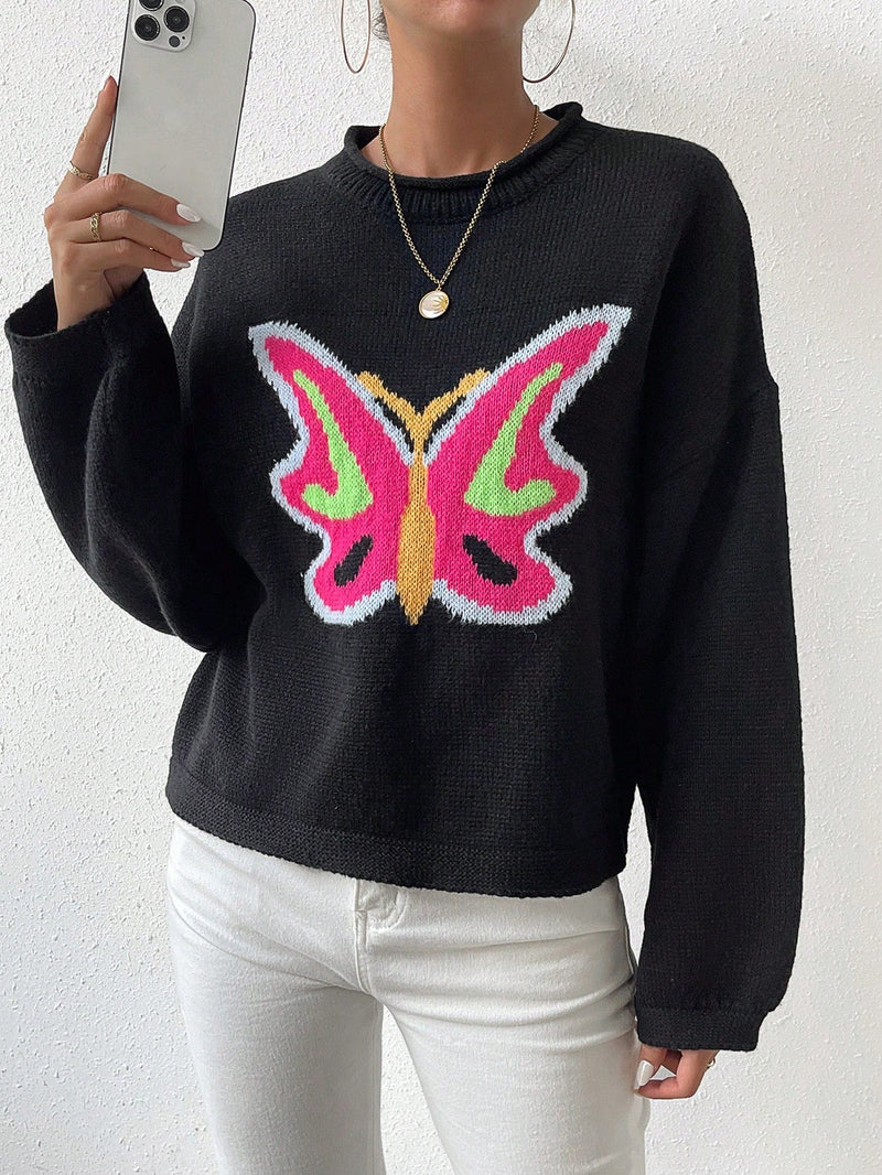 Essnce Jersey De Hombro Caido Con Estampado De Mariposas Para Mujer