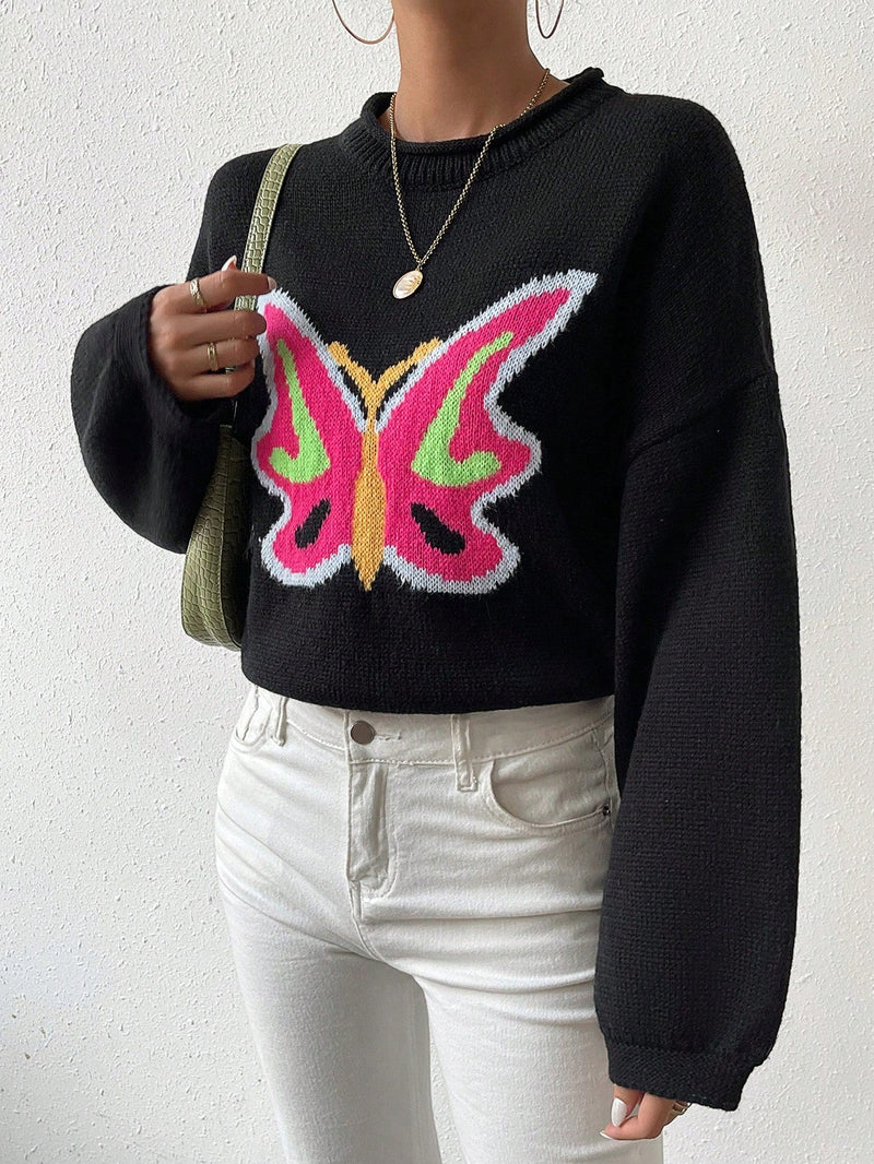 Essnce Jersey De Hombro Caido Con Estampado De Mariposas Para Mujer