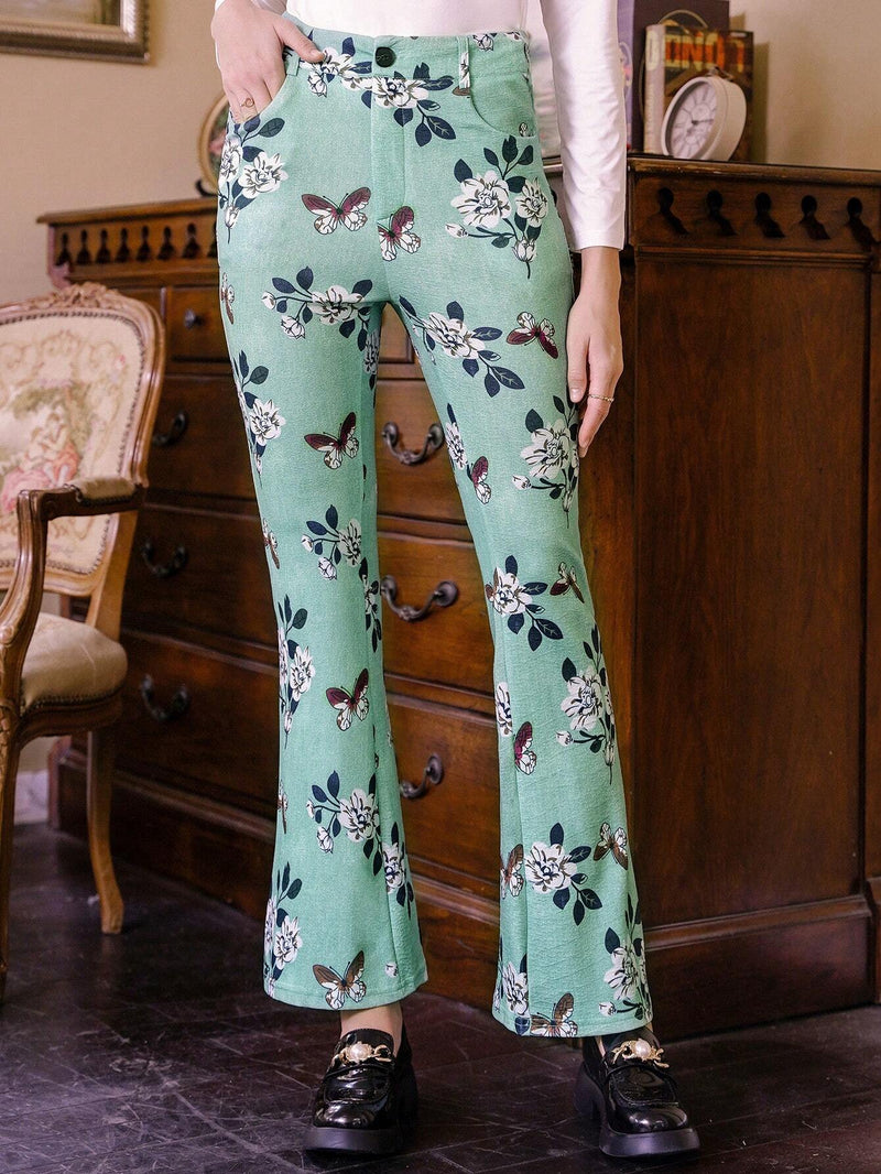 MOD Pantalones Largos Con Estampado De Flores Para Mujer