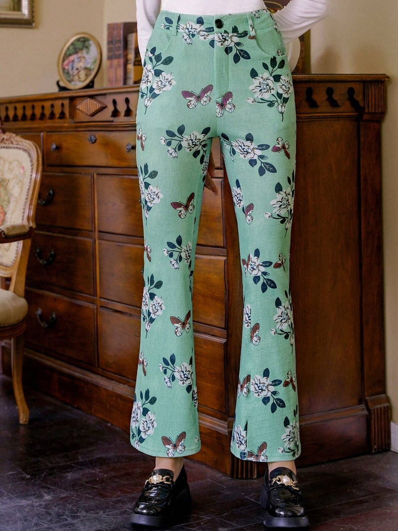 MOD Pantalones Largos Con Estampado De Flores Para Mujer