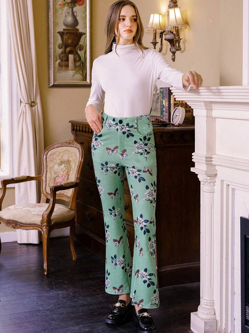 MOD Pantalones Largos Con Estampado De Flores Para Mujer