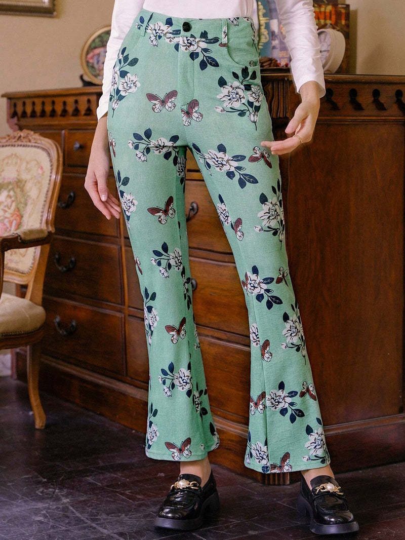 MOD Pantalones Largos Con Estampado De Flores Para Mujer