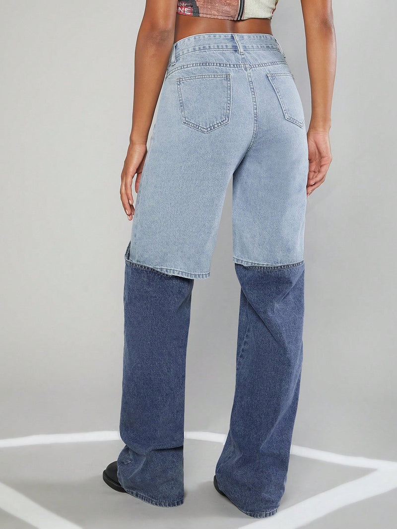 Jeans De Pierna Recta De Moda Para Mujer Con Parches