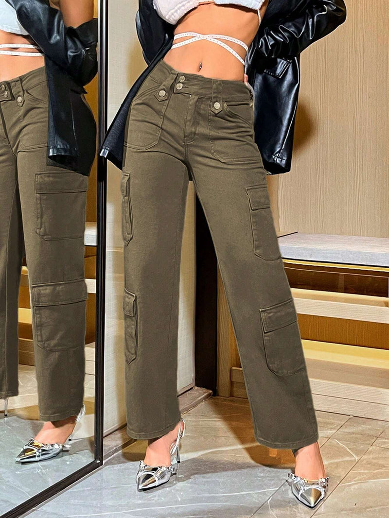 BAE Pantalones Jeans Cargo Rectos Para Mujer