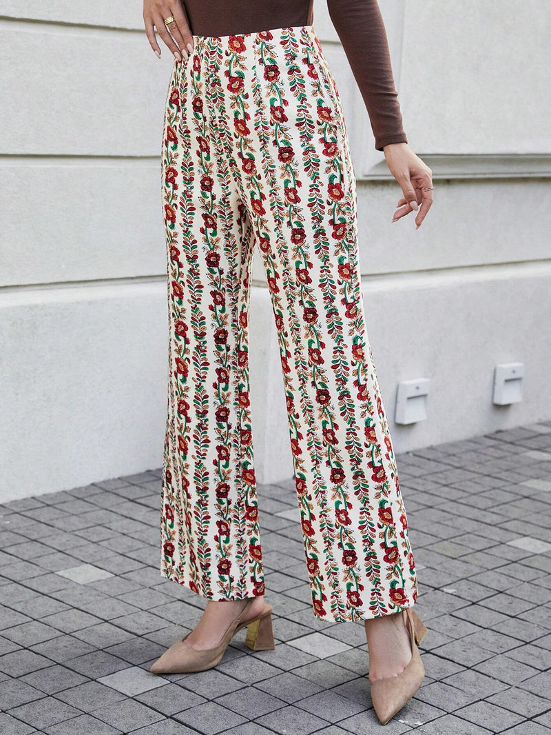 VCAY Pantalones De Pierna Ancha Con Estampado Floral