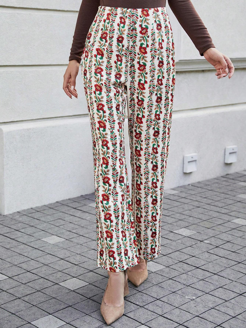 VCAY Pantalones De Pierna Ancha Con Estampado Floral