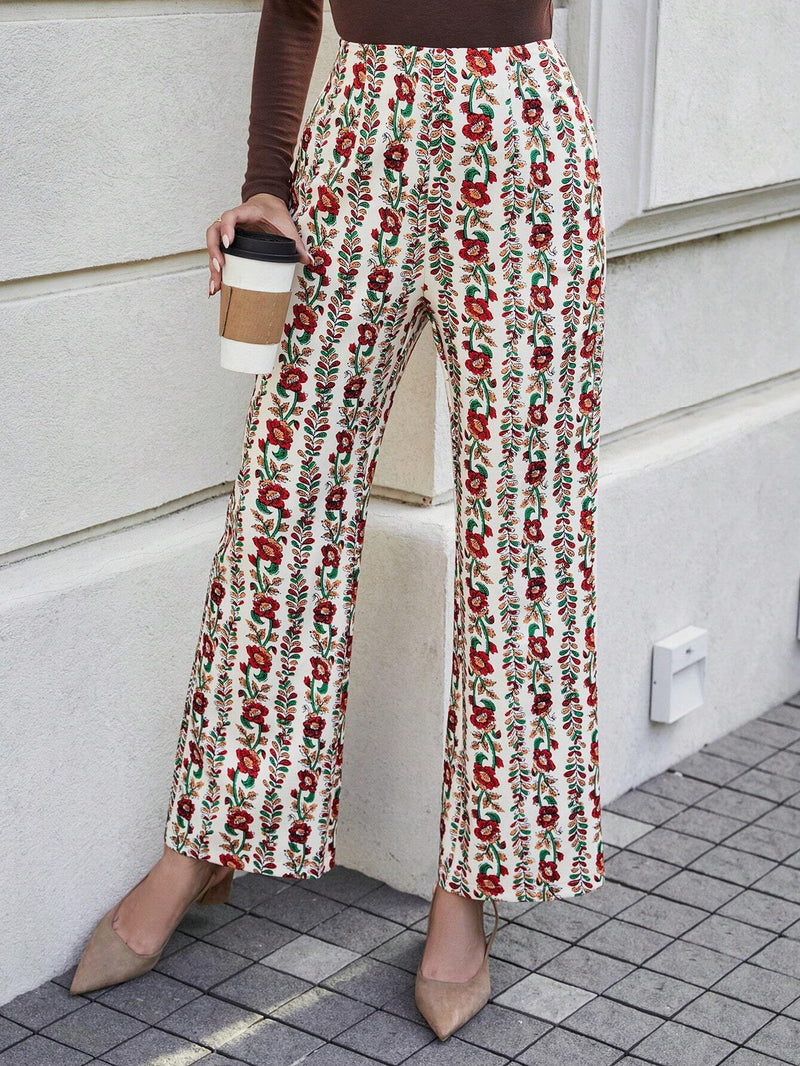 VCAY Pantalones De Pierna Ancha Con Estampado Floral