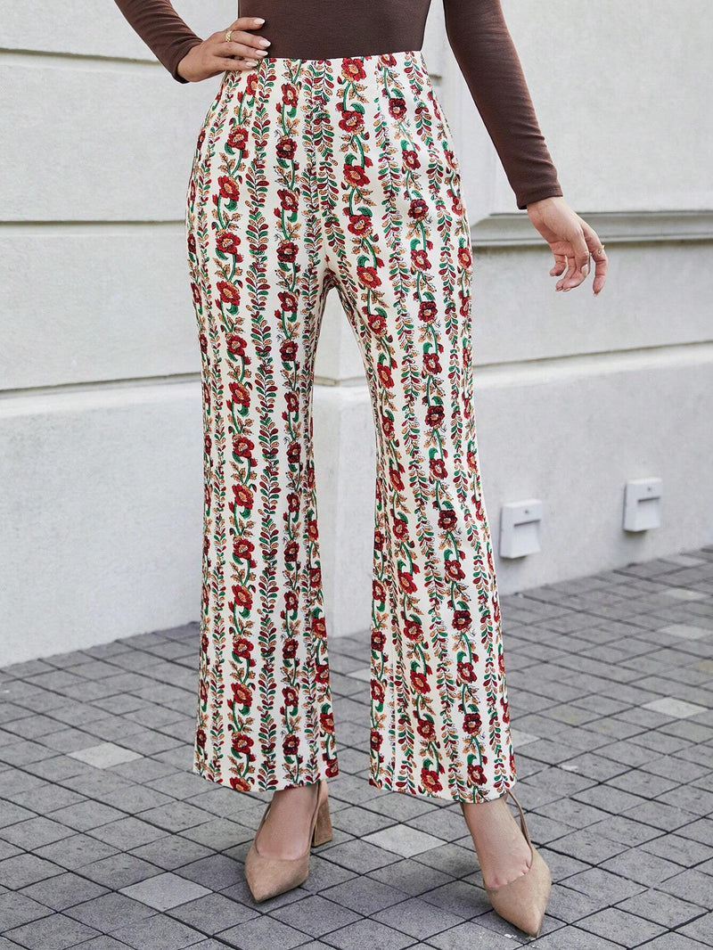 VCAY Pantalones De Pierna Ancha Con Estampado Floral